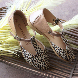 Bella Leopard T Bar Sandaal