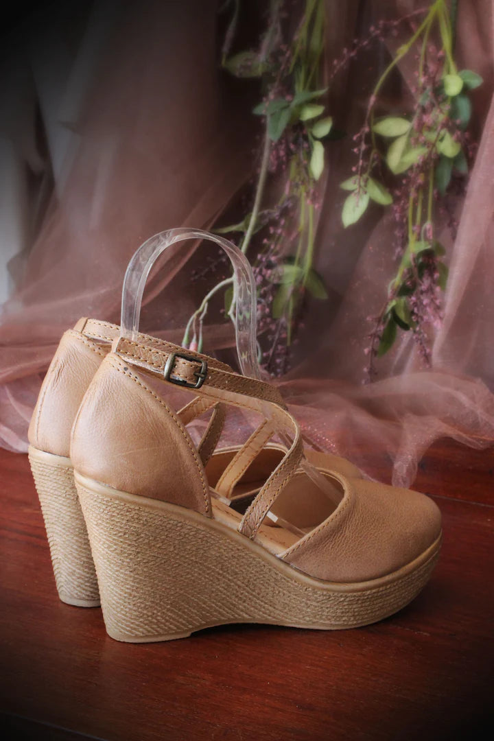 Nude closed toe online wedges